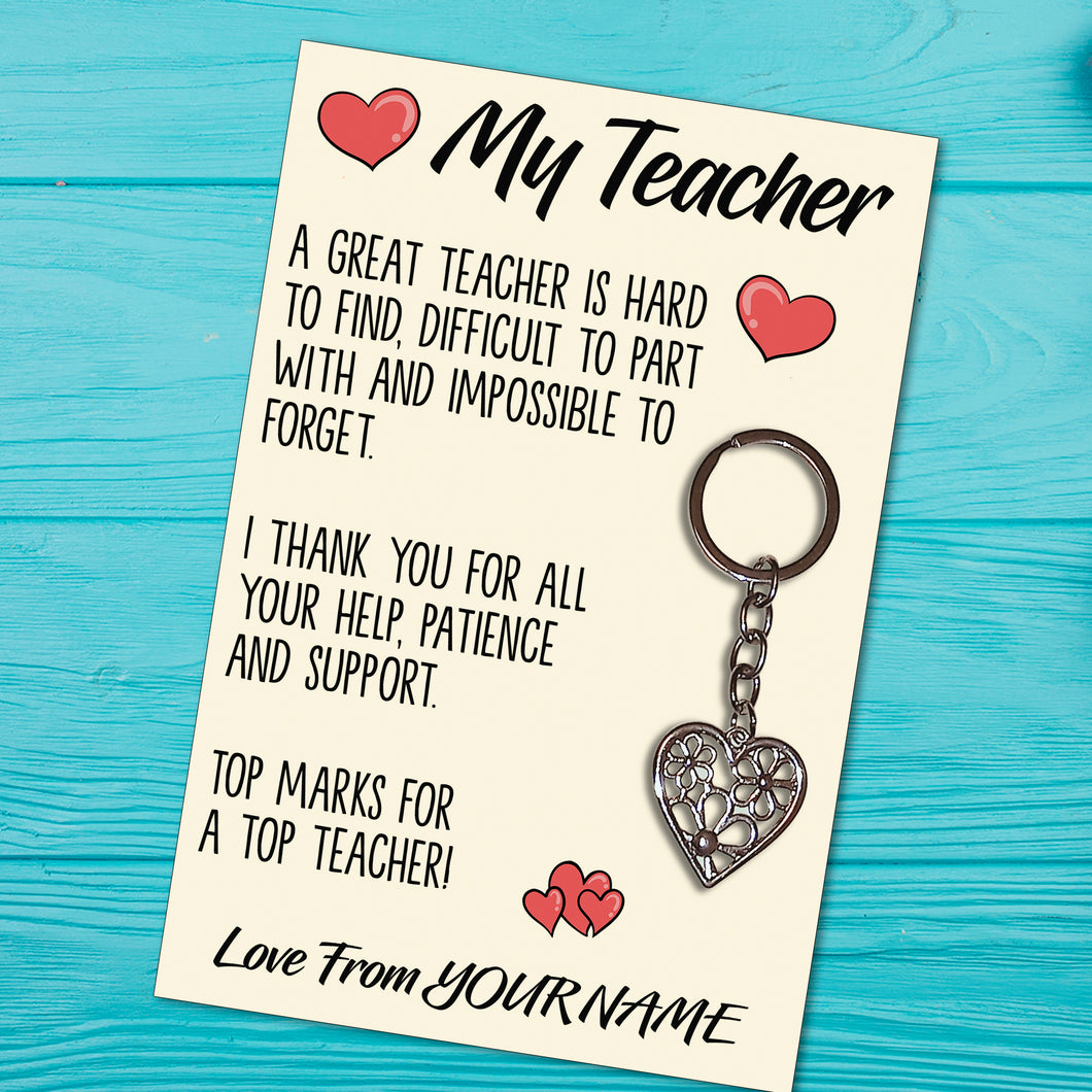 Personalised Teacher Tibetan Love Heart Metal Keyring/Bag Tag, Send Love from Me to You Gift
