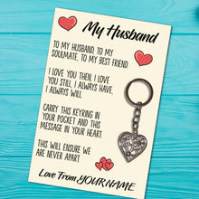 Load image into Gallery viewer, Personalised Husband Tibetan Love Heart Metal Keyring/Bag Tag, Send Love from Me to You Gift
