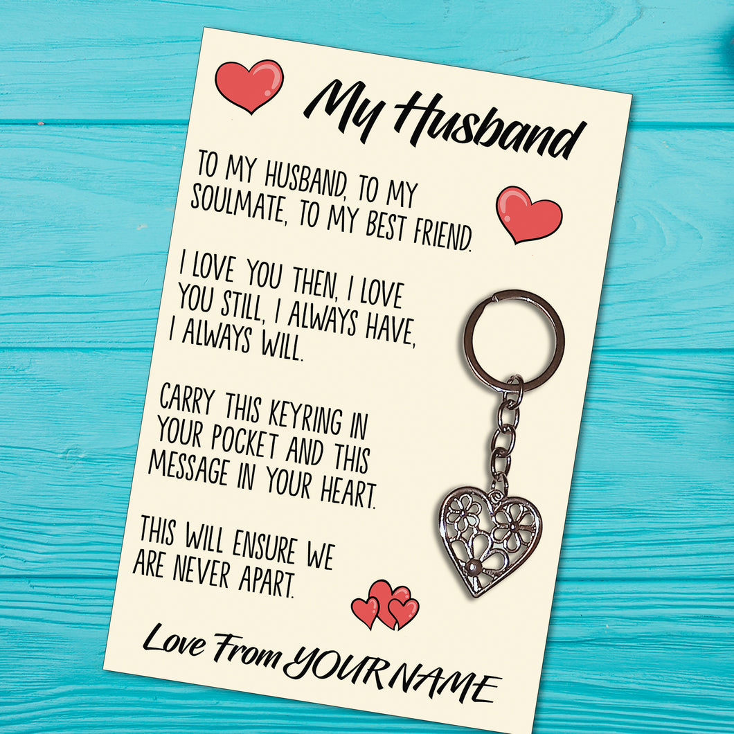 Personalised Husband Tibetan Love Heart Metal Keyring/Bag Tag, Send Love from Me to You Gift