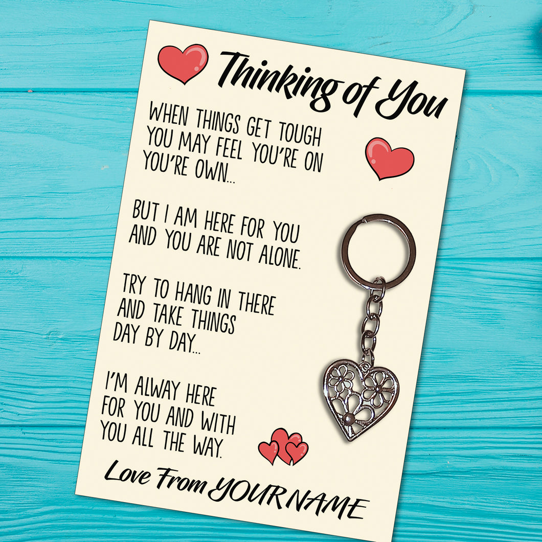Personalised Thinking Of You Tibetan Love Heart Metal Keyring/Bag Tag, Send Love from Me to You Gift