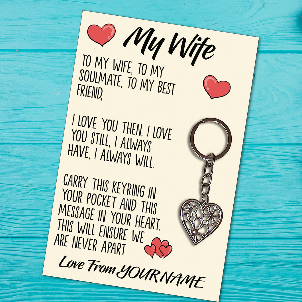 Personalised Wife Tibetan Love Heart Metal Keyring/Bag Tag, Send Love from Me to You Gift