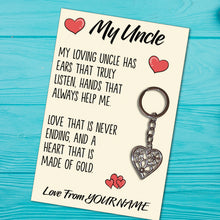 Load image into Gallery viewer, Personalised Uncle Tibetan Love Heart Metal Keyring/Bag Tag, Send Love from Me to You Gift
