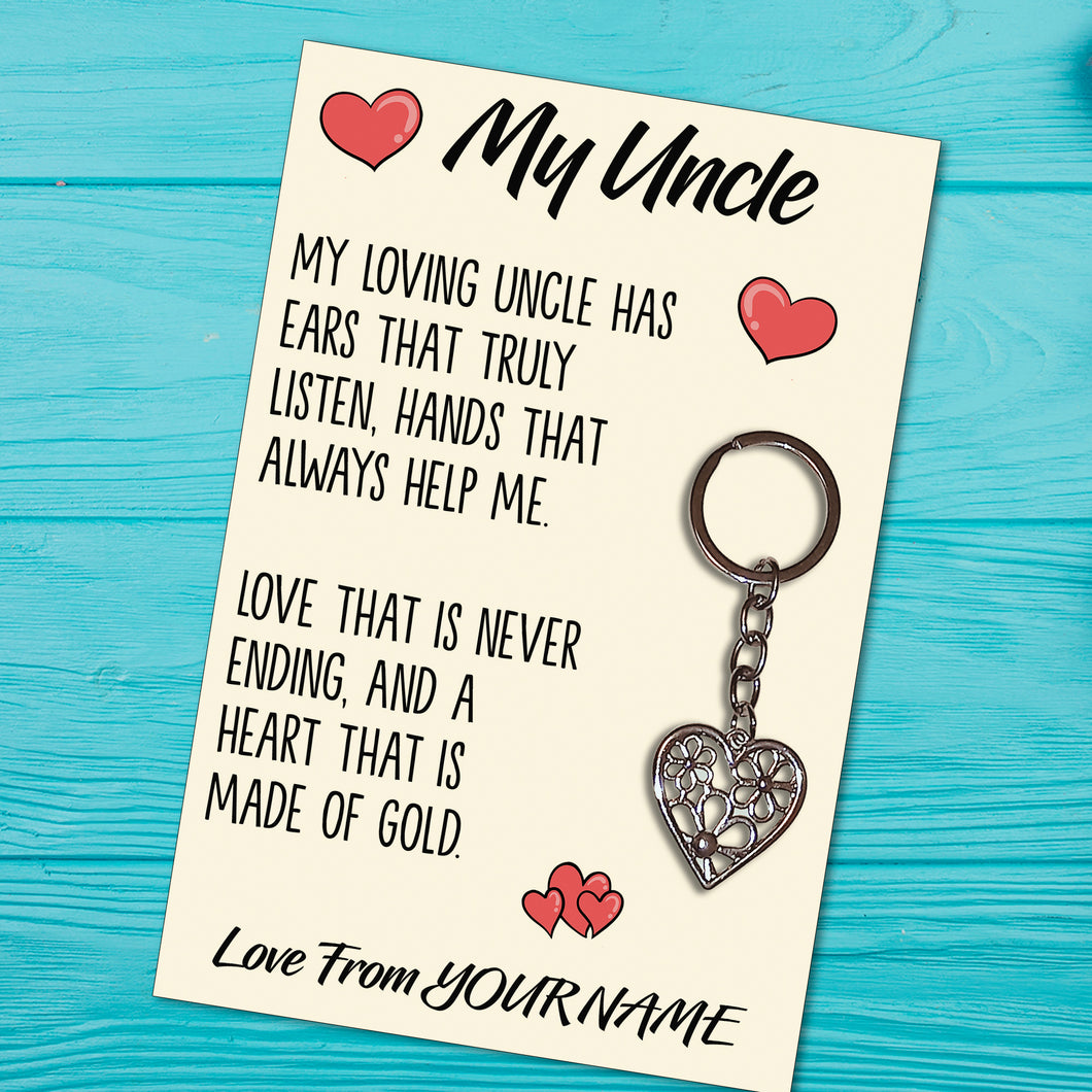 Personalised Uncle Tibetan Love Heart Metal Keyring/Bag Tag, Send Love from Me to You Gift