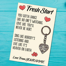 Load image into Gallery viewer, Personalised Fresh Start Tibetan Love Heart Metal Keyring/Bag Tag, Send Love from Me to You Gift
