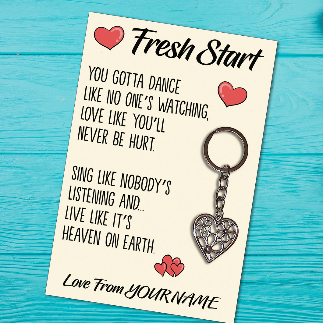 Personalised Fresh Start Tibetan Love Heart Metal Keyring/Bag Tag, Send Love from Me to You Gift