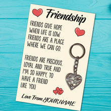 Load image into Gallery viewer, Personalised Friendship Tibetan Love Heart Metal Keyring/Bag Tag, Send Love from Me to You Gift
