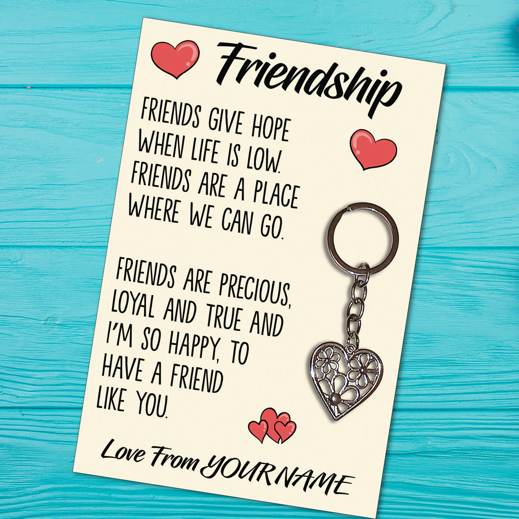 Personalised Friendship Tibetan Love Heart Metal Keyring/Bag Tag, Send Love from Me to You Gift