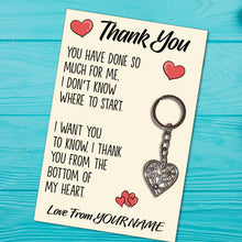 Load image into Gallery viewer, Personalised Thank You Tibetan Love Heart Metal Keyring/Bag Tag, Send Love from Me to You Gift

