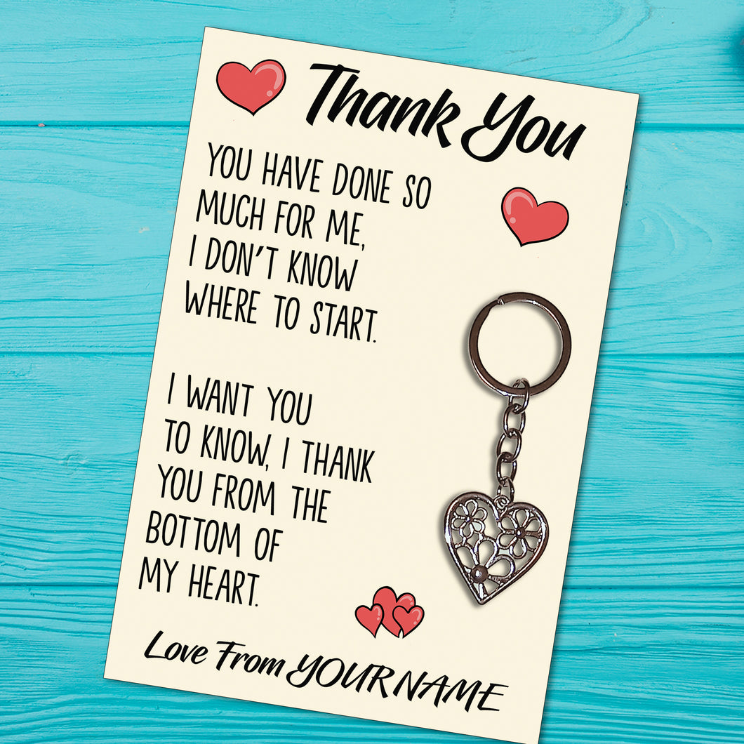 Personalised Thank You Tibetan Love Heart Metal Keyring/Bag Tag, Send Love from Me to You Gift