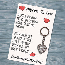 Load image into Gallery viewer, Personalised Son-In-Law Tibetan Love Heart Metal Keyring/Bag Tag, Send Love from Me to You Gift
