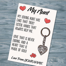 Load image into Gallery viewer, Personalised Aunt Tibetan Love Heart Metal Keyring/Bag Tag, Send Love from Me to You Gift
