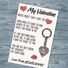 Load image into Gallery viewer, Personalised My Valentine Tibetan Love Heart Metal Keyring/Bag Tag, Send Love from Me to You Gift
