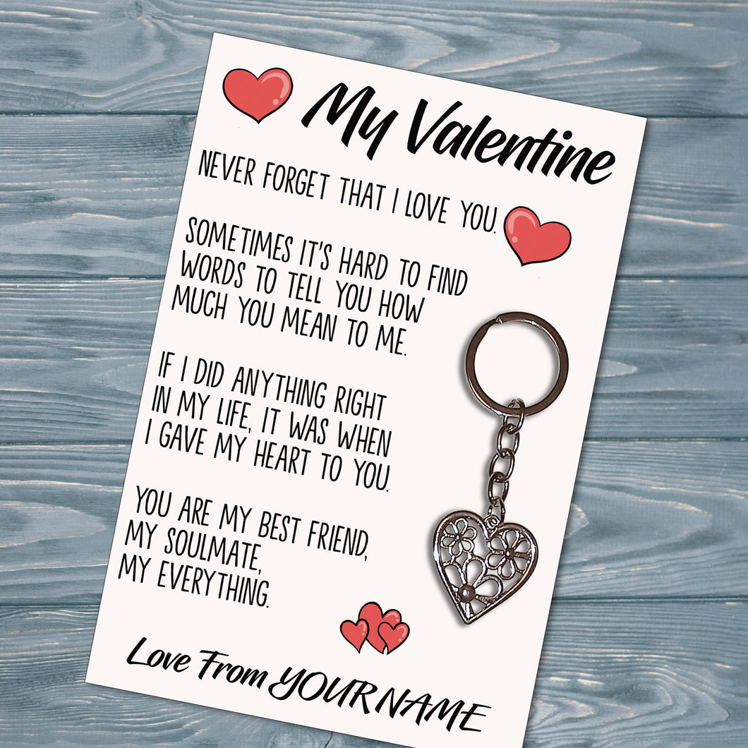 Personalised My Valentine Tibetan Love Heart Metal Keyring/Bag Tag, Send Love from Me to You Gift