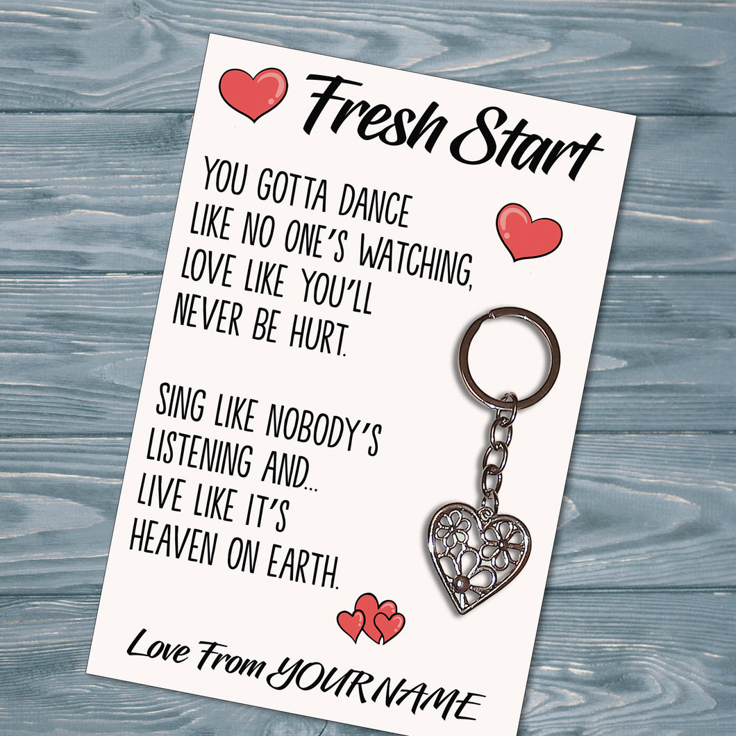 Personalised Fresh Start Tibetan Love Heart Metal Keyring/Bag Tag, Send Love from Me to You Gift