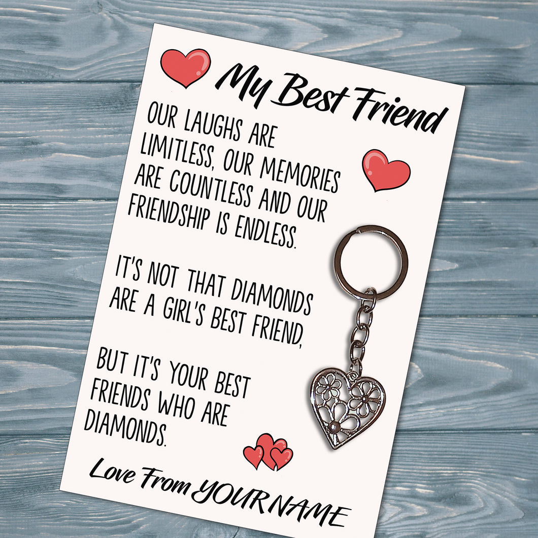 Personalised Best Friend Tibetan Love Heart Metal Keyring/Bag Tag, Send Love from Me to You Gift