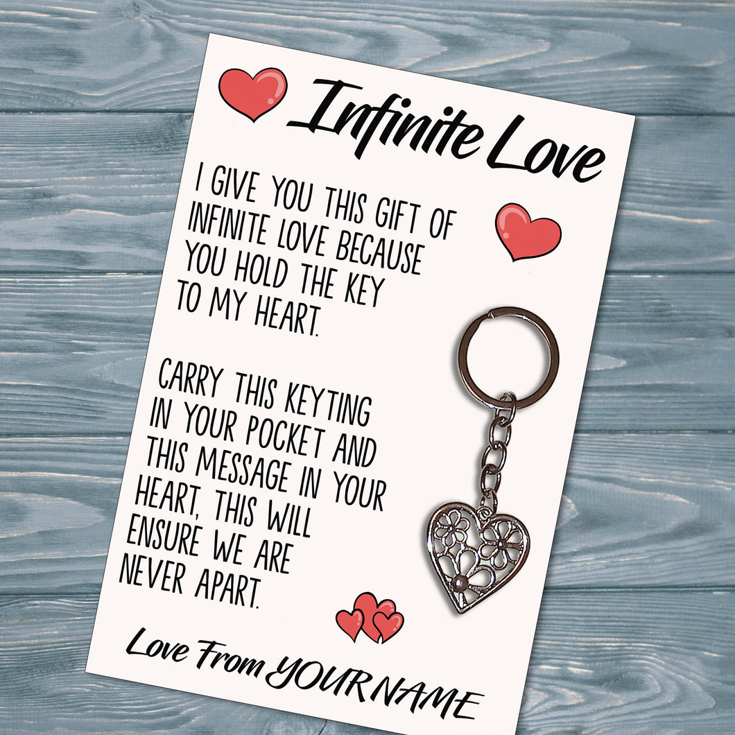 Personalised Infinite Love Tibetan Heart Metal Keyring/Bag Tag, Send Love from Me to You Gift