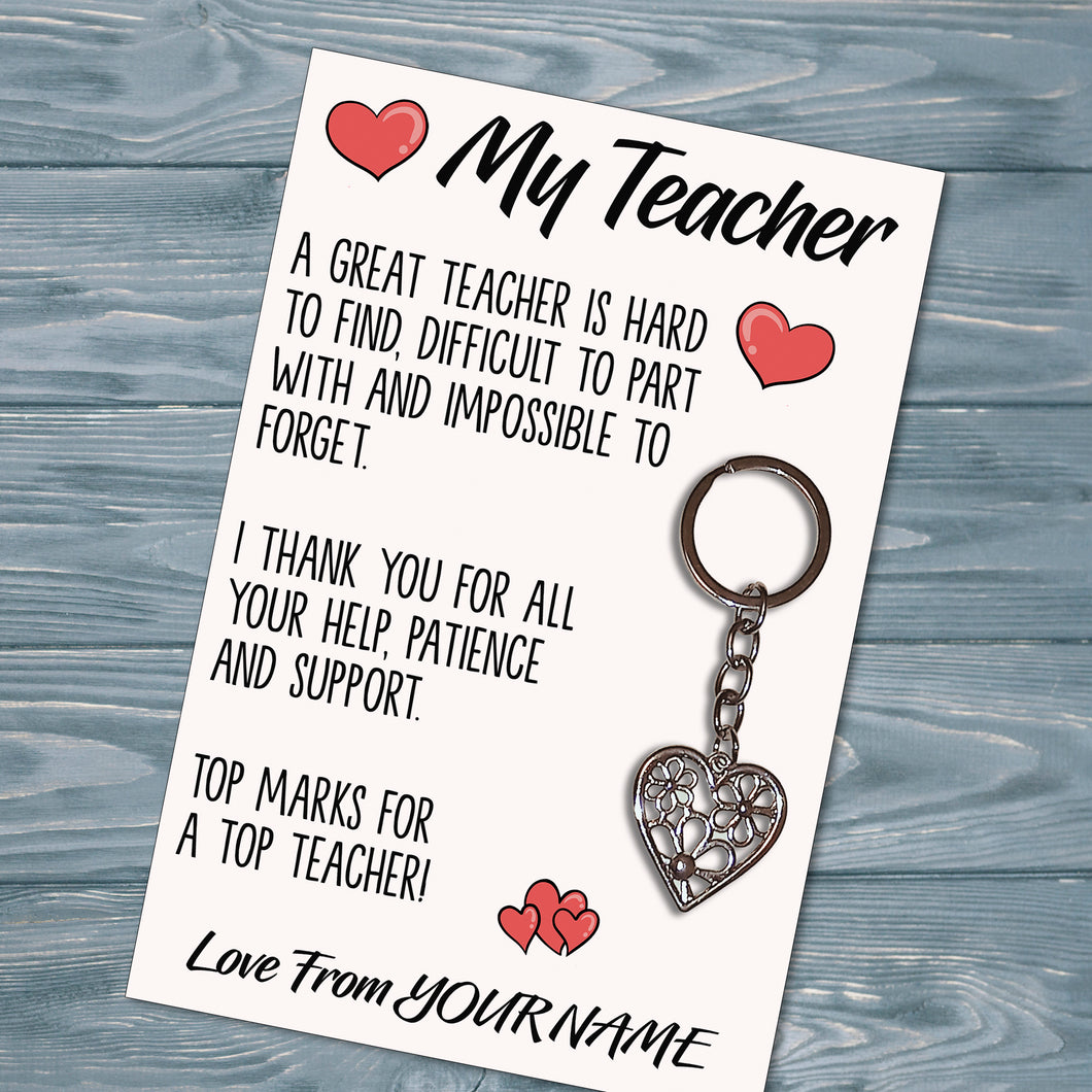 Personalised Teacher Tibetan Love Heart Metal Keyring/Bag Tag, Send Love from Me to You Gift