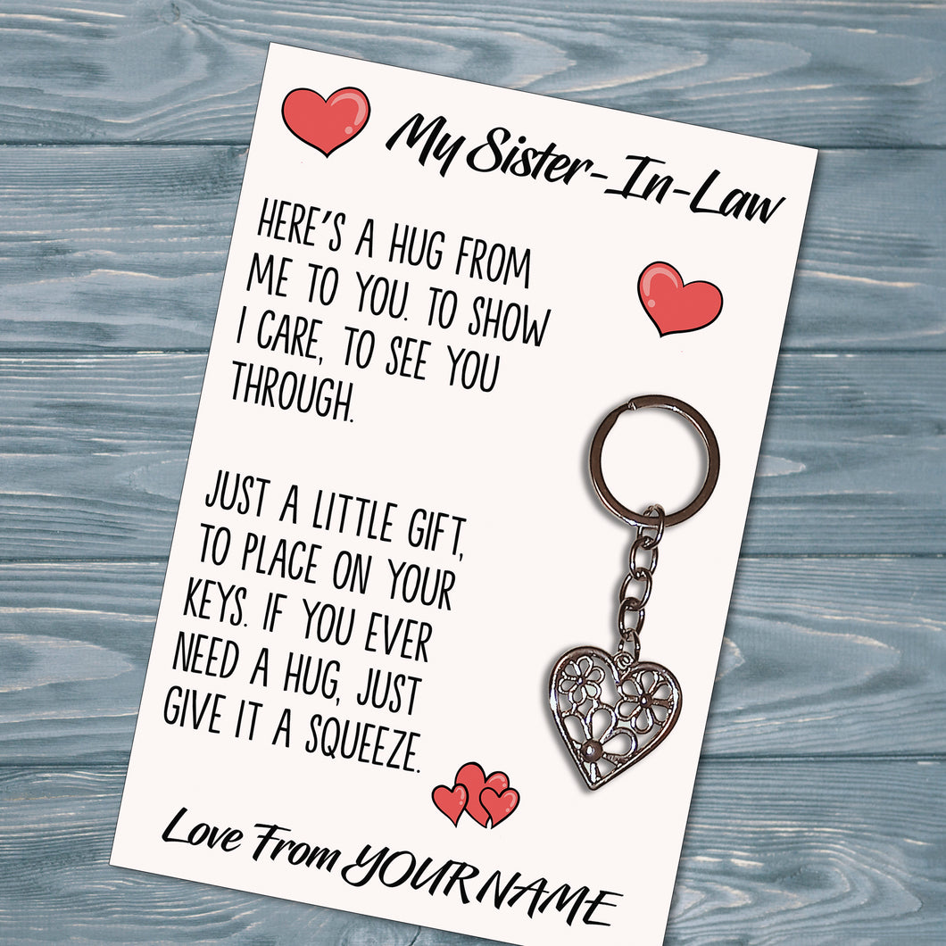 Personalised Sister-In-Law Tibetan Love Heart Metal Keyring/Bag Tag, Send Love from Me to You Gift