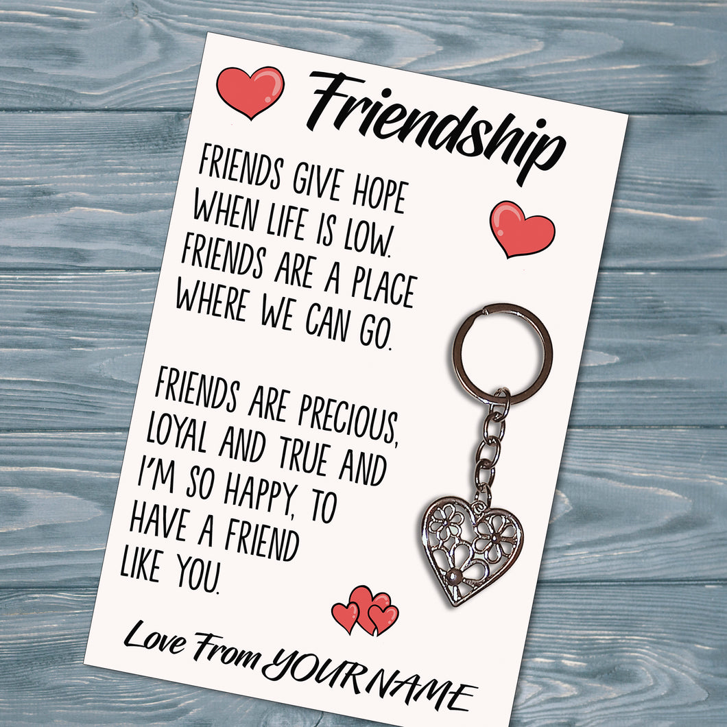 Personalised Friendship Tibetan Love Heart Metal Keyring/Bag Tag, Send Love from Me to You Gift