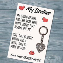 Load image into Gallery viewer, Personalised Brother Tibetan Love Heart Metal Keyring/Bag Tag, Send Love from Me to You Gift
