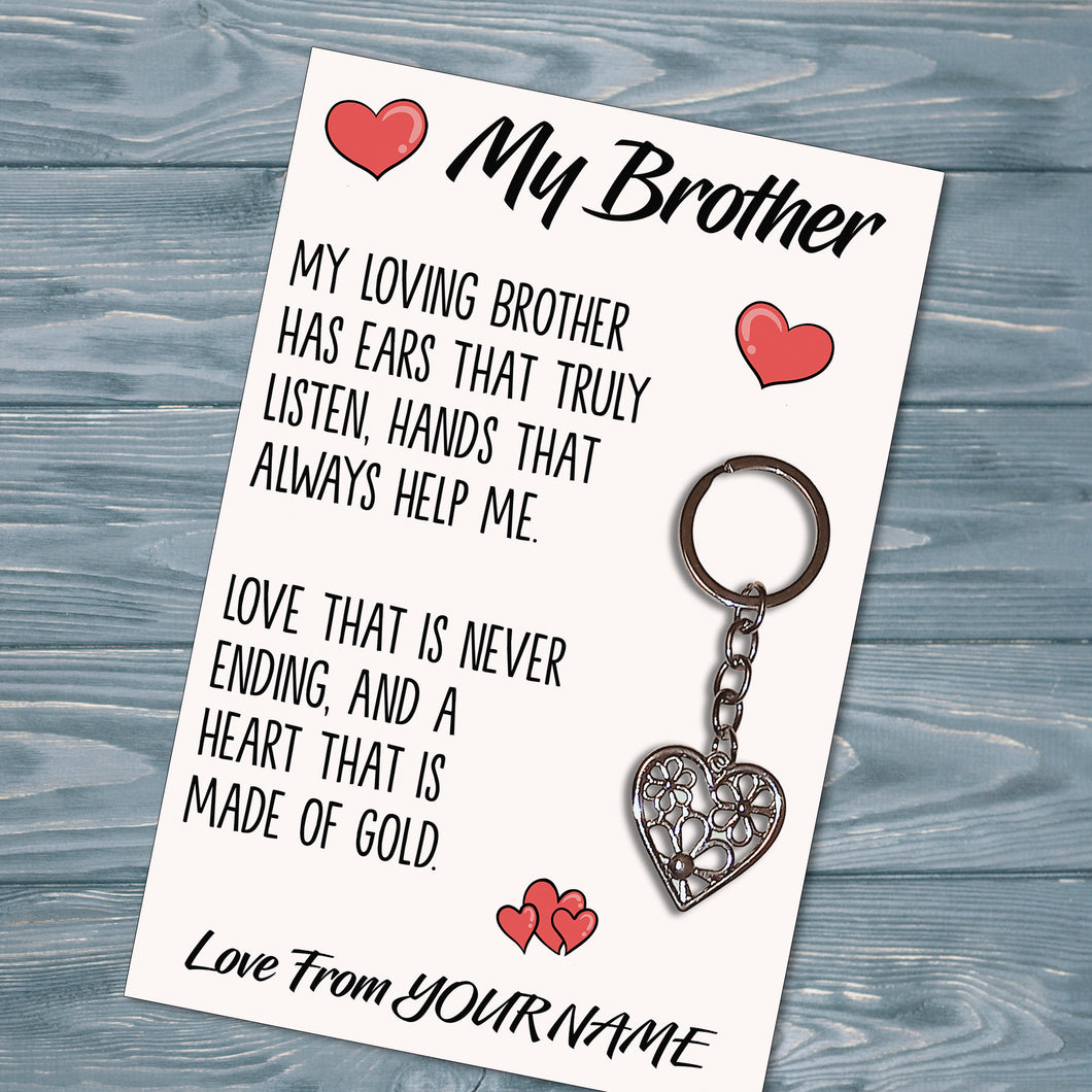 Personalised Brother Tibetan Love Heart Metal Keyring/Bag Tag, Send Love from Me to You Gift