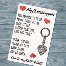 Load image into Gallery viewer, Personalised Granddaughter Tibetan Love Heart Metal Keyring/Bag Tag, Send Love from Me to You Gift
