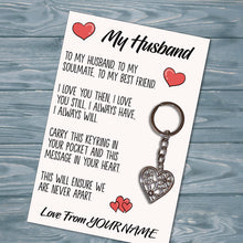 Load image into Gallery viewer, Personalised Husband Tibetan Love Heart Metal Keyring/Bag Tag, Send Love from Me to You Gift
