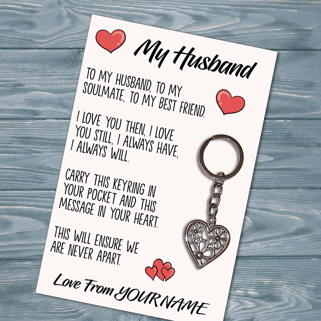 Personalised Husband Tibetan Love Heart Metal Keyring/Bag Tag, Send Love from Me to You Gift