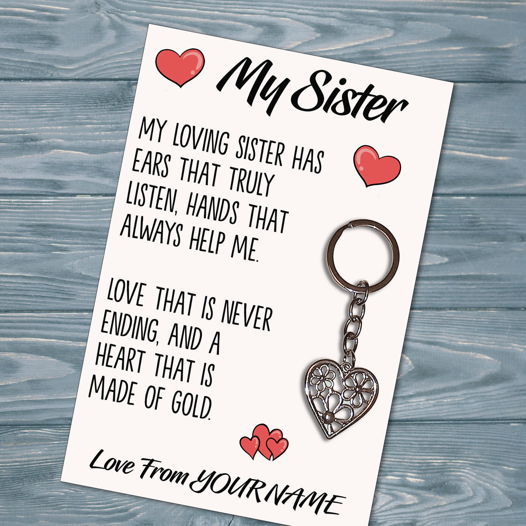 Personalised Sister Tibetan Love Heart Metal Keyring/Bag Tag, Send Love from Me to You Gift