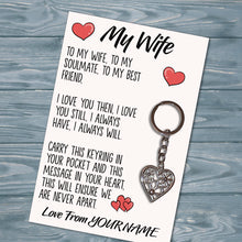 Load image into Gallery viewer, Personalised Wife Tibetan Love Heart Metal Keyring/Bag Tag, Send Love from Me to You Gift
