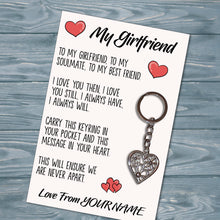 Load image into Gallery viewer, Personalised Girlfriend Tibetan Love Heart Metal Keyring/Bag Tag, Send Love from Me to You Gift
