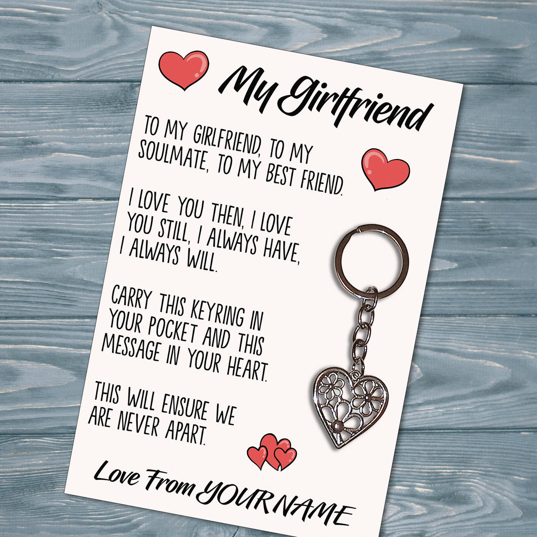 Personalised Girlfriend Tibetan Love Heart Metal Keyring/Bag Tag, Send Love from Me to You Gift