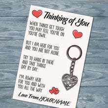 Load image into Gallery viewer, Personalised Thinking Of You Tibetan Love Heart Metal Keyring/Bag Tag, Send Love from Me to You Gift
