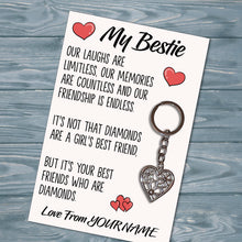 Load image into Gallery viewer, Personalised Bestie Tibetan Love Heart Metal Keyring/Bag Tag, Send Love from Me to You Gift
