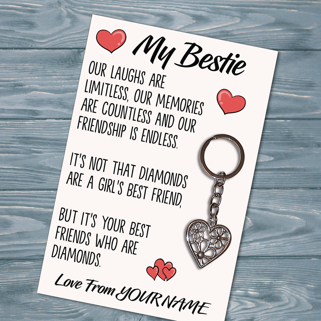 Personalised Bestie Tibetan Love Heart Metal Keyring/Bag Tag, Send Love from Me to You Gift