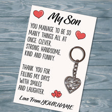 Load image into Gallery viewer, Personalised Son Tibetan Love Heart Metal Keyring/Bag Tag, Send Love from Me to You Gift
