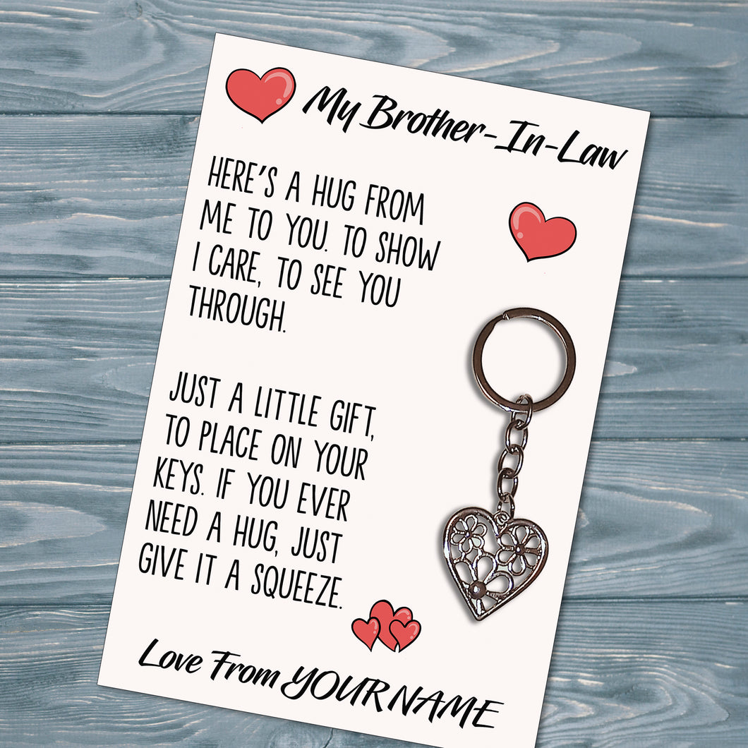 Personalised Brother-In-Law Tibetan Love Heart Metal Keyring/Bag Tag, Send Love from Me to You Gift