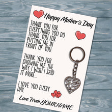 Load image into Gallery viewer, Personalised Mother’s Day Tibetan Love Heart Metal Keyring/Bag Tag, Send Love from Me to You Gift
