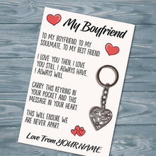 Load image into Gallery viewer, Personalised Boyfriend Tibetan Love Heart Metal Keyring/Bag Tag, Send Love from Me to You Gift
