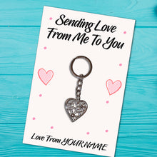 Load image into Gallery viewer, Personalised Send Love from Me to You, Tibetan Love Heart Metal Keyring/Bag Tag Gift
