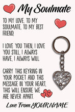 Load image into Gallery viewer, Personalised Soulmate Tibetan Love Heart Metal Keyring/Bag Tag, Send Love from Me to You Gift

