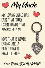 Load image into Gallery viewer, Personalised Uncle Tibetan Love Heart Metal Keyring/Bag Tag, Send Love from Me to You Gift
