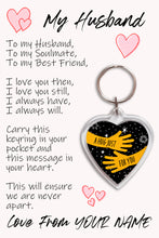 Load image into Gallery viewer, Personalised Husband Pocket Hug Keyring/Bag Tag, Send a Hug from Me to You Gift
