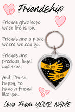 Load image into Gallery viewer, Personalised Friendship Pocket Hug Keyring/Bag Tag, Send a Hug from Me to You Gift
