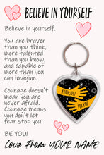 Load image into Gallery viewer, Personalised Believe In Yourself Pocket Hug Keyring/Bag Tag, Send a Hug from Me to You Gift
