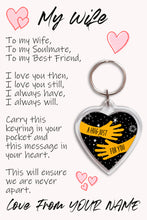 Load image into Gallery viewer, Personalised Wife Pocket Hug Keyring/Bag Tag, Send a Hug from Me to You Gift
