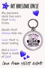 Load image into Gallery viewer, Personalised Awesome Uncle Pocket Hug Keyring/Bag Tag, Send Hug from Me to You Gift
