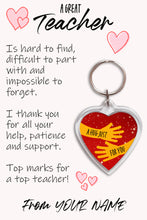 Load image into Gallery viewer, Personalised Teacher Pocket Hug Keyring/Bag Tag, Send a Hug from Me to You Gift
