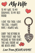 Load image into Gallery viewer, Personalised Wife Tibetan Love Heart Metal Keyring/Bag Tag, Send Love from Me to You Gift
