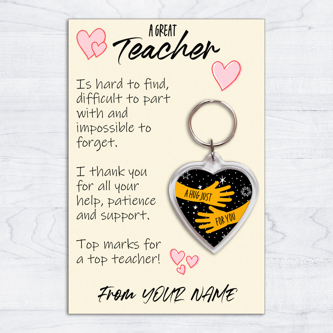 Personalised Teacher Pocket Hug Keyring/Bag Tag, Send a Hug from Me to You Gift